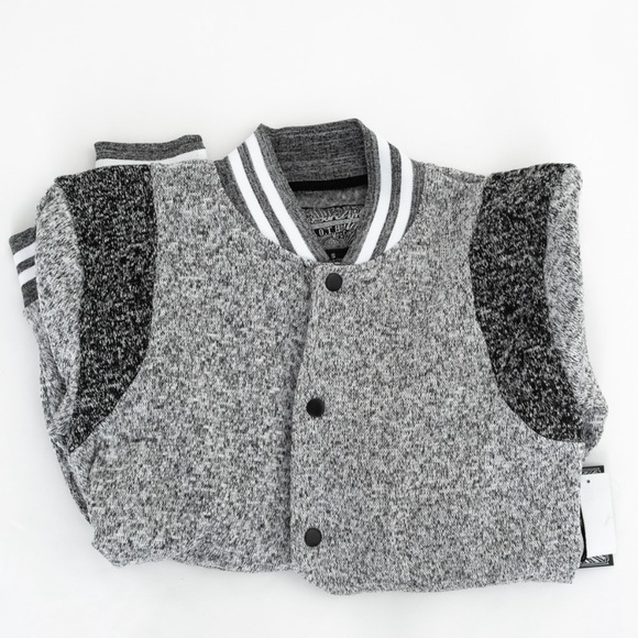 Brooklyn Cloth MFG gray & white tweed varsity style snap front jacket in size S - Picture 5 of 8